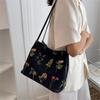 Street Trend Embroidered Totes Bags for Women Canvas Handbag Shoulder Bag Female Commuting Bucket Bag