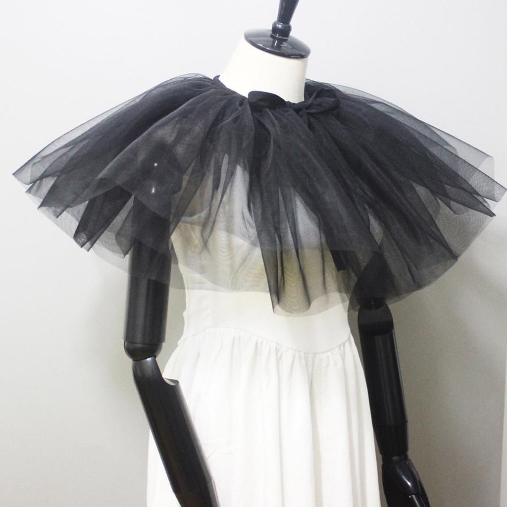 Women Victorians Ruffle Neck Collar Layered Mesh Vintage Renaissances False Collar Large Shawl Scarf Decorative Capelet