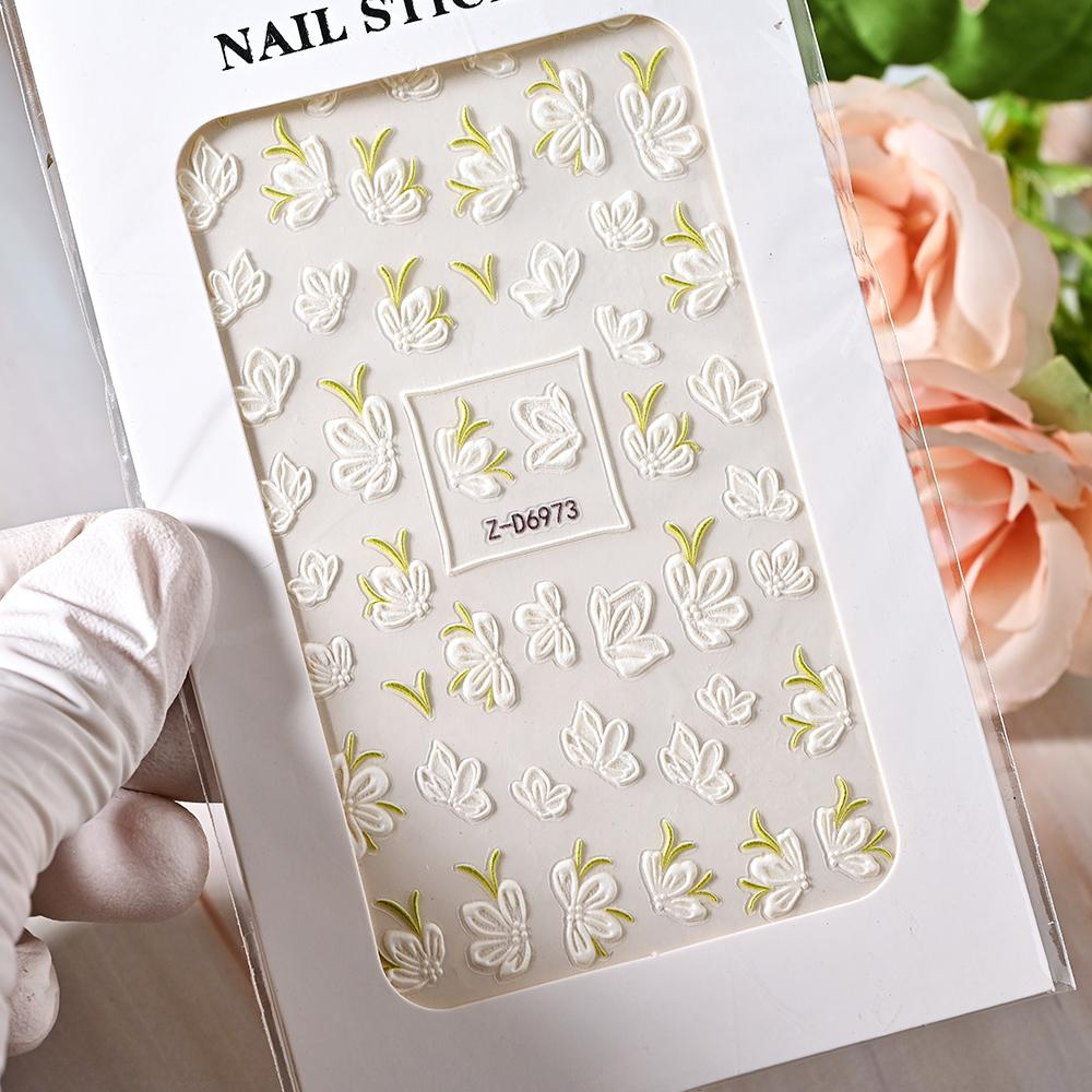1pc 5D Bee Butterfly Flower Embossed Nail Sticker Self-Adhesive Acrylic Sunflower Engrave Decal Manicure Slider Decoration6x10cm