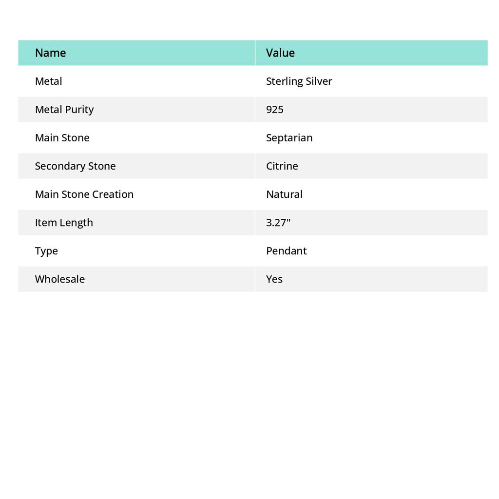 Septerian Stone, Citrine 925 Sterling Silver Jewelry Pendant 3.27" N2Z79