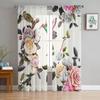 Bird Watercolor Flower Tulle Curtains for Bedroom Hall Living Room Decor Chiffon Curtain for Balcony Kitchen Home Drapes