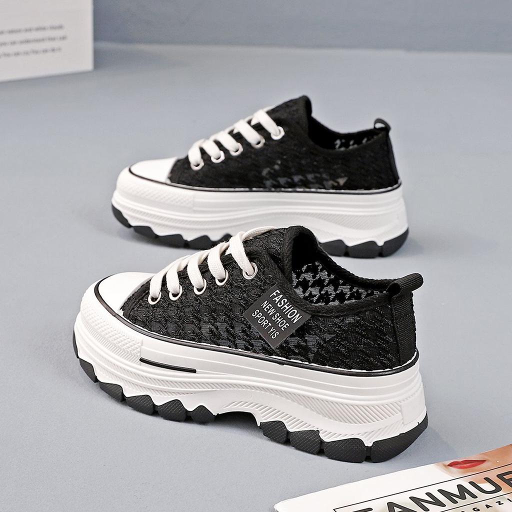 2025 Spring New Thick-soled Heightening Canvas Shoes Broken Size White Shoes Internet Celebrities Thin Casual Breathable Board Shoes