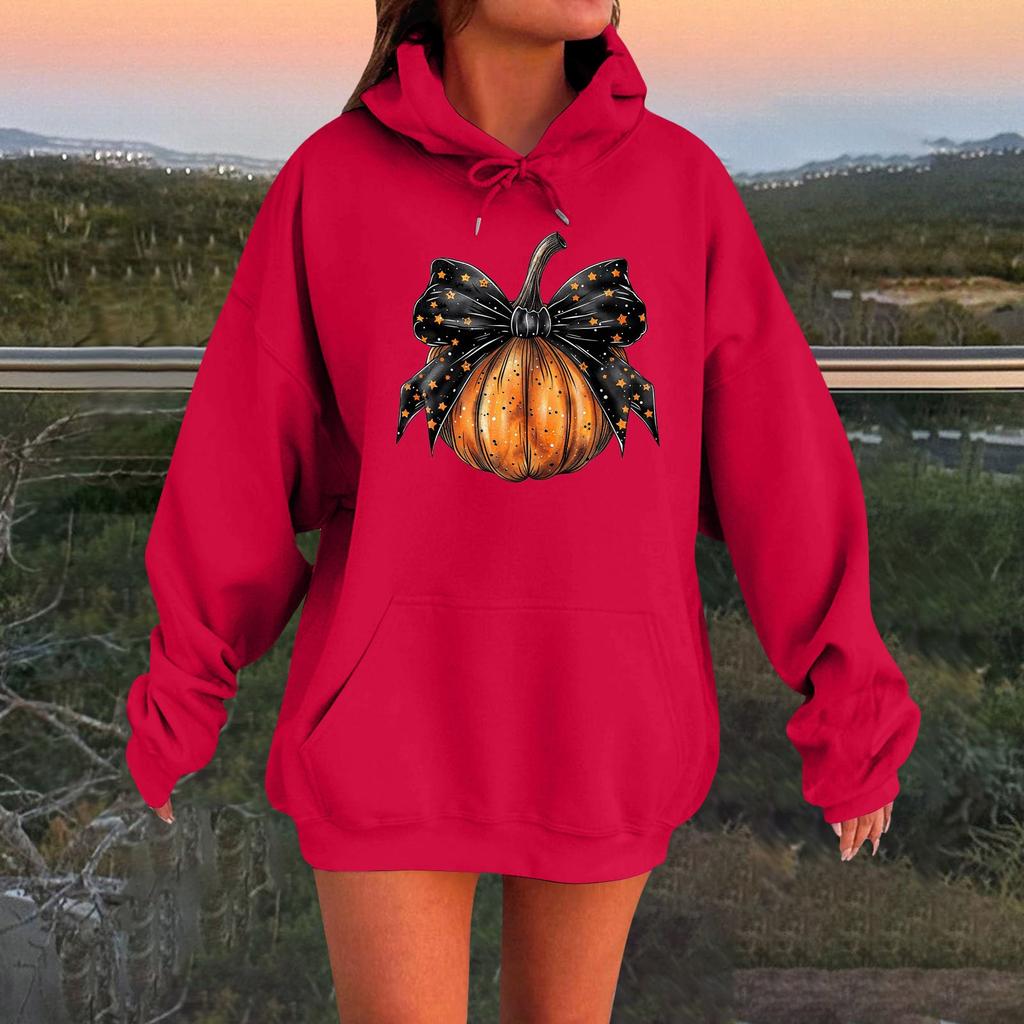 Женский плюшевый свитшот с длинными рукавами оверсайз со спущенными плечами и капюшоном с принтом на Хэллоуин