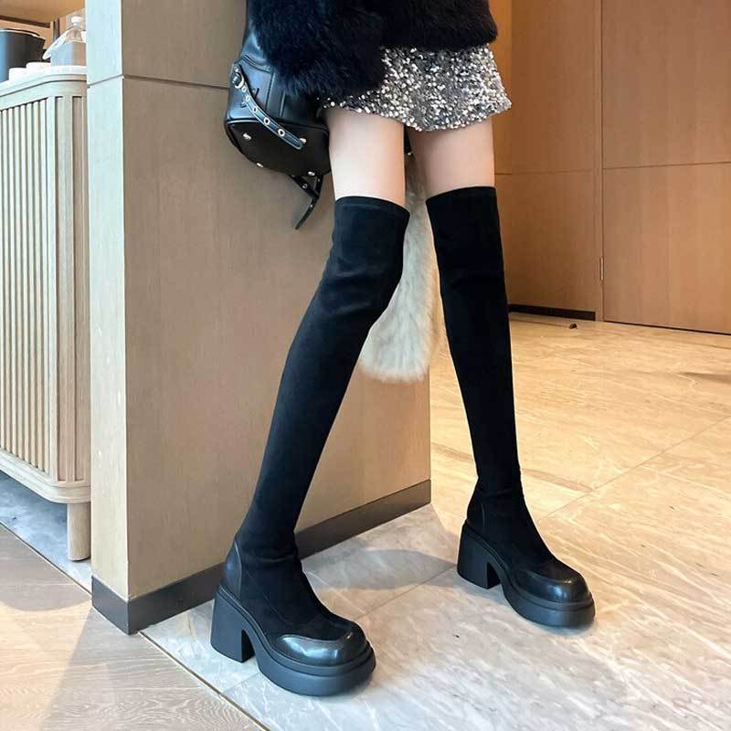 Super Long Knee Boots Women's Bag Thigh Thin Muffin Thick-soled Boots European and American Fashion High-heeled High-tube Elastic Boots