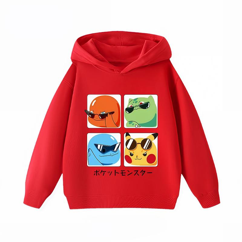 New Stylish Anime Cartoon Pikachu Print Kids Hoodie, Soft Warm Hooded Pullover, Daily Casual Tops for Autumn & Winter