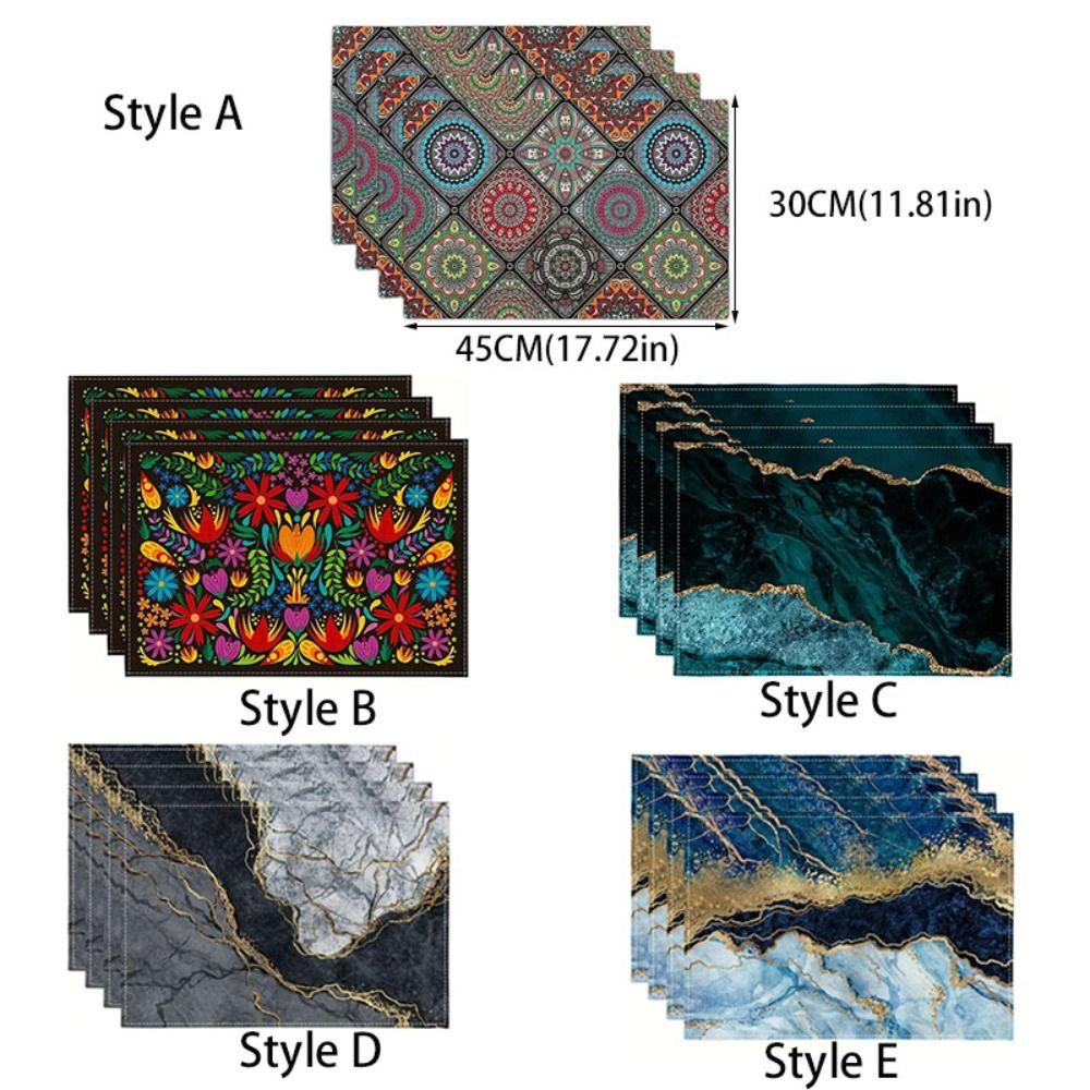 4Pcs Rectangular Boho Mandala Placemats Linen Floral Dining Mats Geometric Table Mat  Dinner