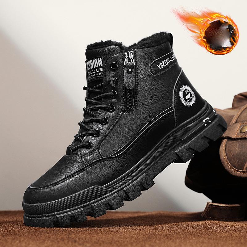 Осень Зима Плюшевые Толстые Теплые Мужские Хлопковые Ботинки Модные Уличные Высокие Мужские Зимние Ботинки