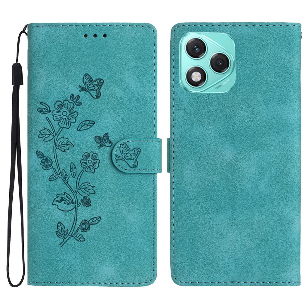For Honor 400 Lite 5G Case Leather Imprinted Flower Phone Cover Wallet with Wrist Strap