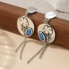 Винтажные Серьги-Подвески с Ручной Резьбой Цветочным Узором и Вставками из Синтетического Бирюзы для Женщин Элегантные Изысканные Подвески Ювелирные Изделия Ручной Работы