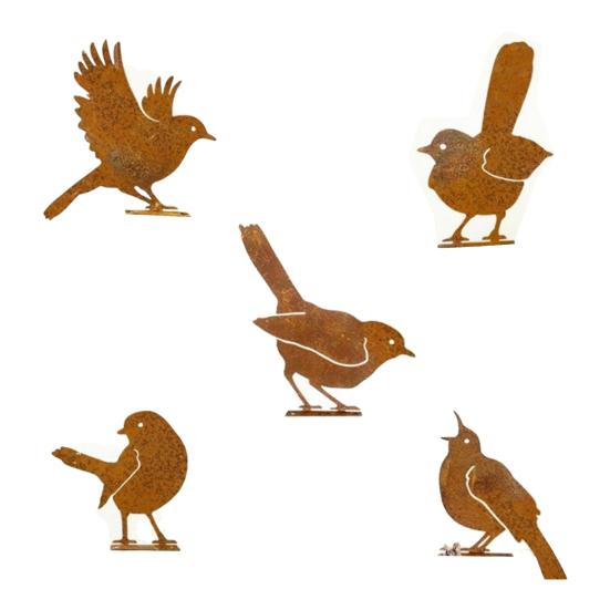 5 шт. ржавых птиц, украшения, металлический силуэт птицы, сад, двор, искусство, простая установка, железный балкон, забор, верхушка, декоративные украшения для улицы