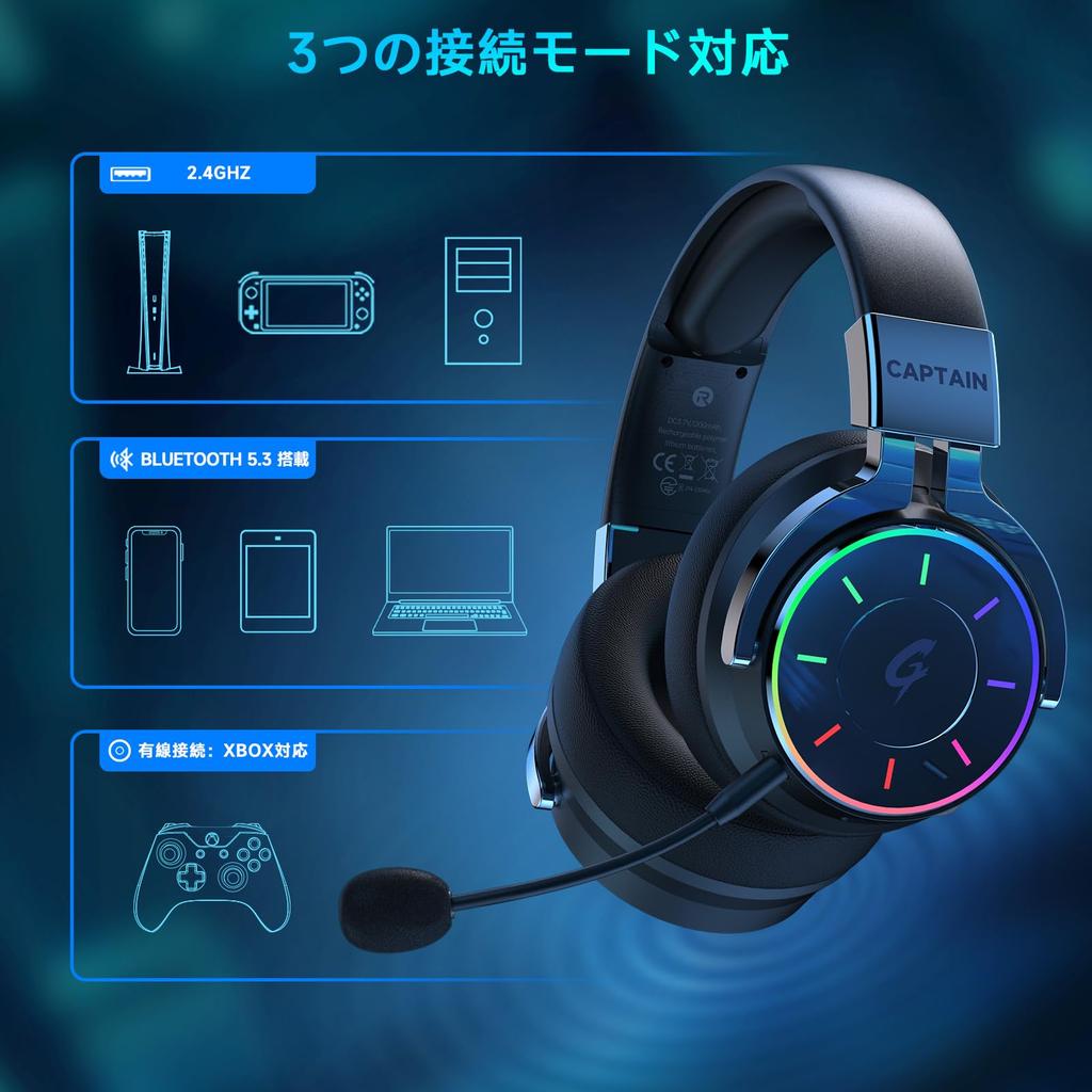 Wireless Gaming Headset for Bluetooth Low Latency Surround RGB Detachable 60 Hours of Continuous Lightweight Compatible with and PC PS5,
