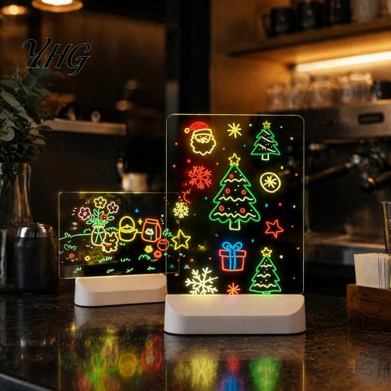 Desktop Message Board for Office LED Drawing Kids, Rechargeable DIY Light Up Tablet with 7 Color Glowing Note Restaurant Menu Pens, Neon Glow
