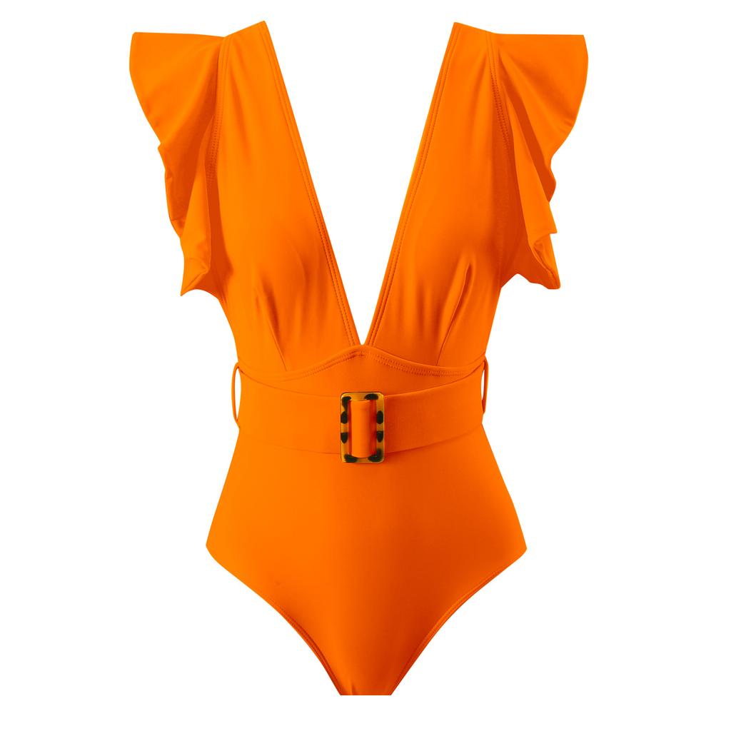 New Two-piece Solid Color Nylon Swimsuit Female One-piece Zipper Swimsuit Set