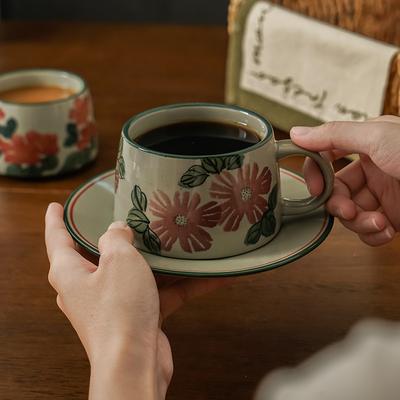 Инс редукция обожженная керамическая чашка для латте кружка грубая керамика простая чашка для кофе с блюдцем для послеобеденного чая средневековые цветы
