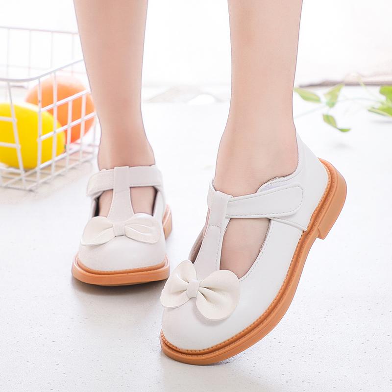 Children Leather Shoes for Girls Mediumn Big Kids School Shoes for Party Wedding Princess Sweet T-strap with Bow Comfortable New