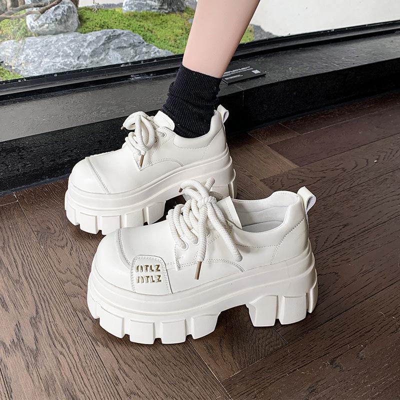 [Fanfna] Thick-soled heightening muffin small leather shoes for women's 2025 autumn new super high-heeled small JK loafers