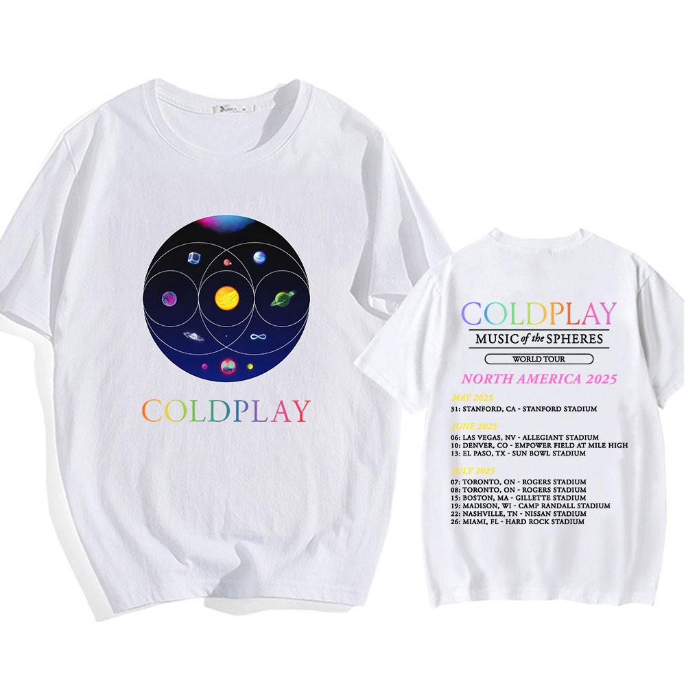 Футболки Cold-play Music of The Spheres World Tour 2025 Футболки из хлопка Тяжелая футболка с графическим принтом Mental Fashion Футболки с коротким рукавом унисекс