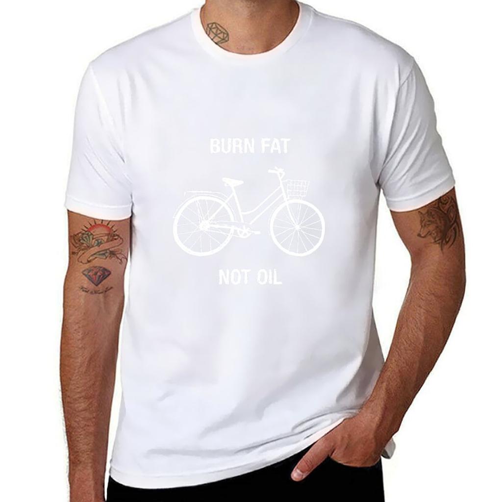 Burn Fat Not Oil Bicycle Design White On Color T-Shirt Funny T Shirts Cotton Graphic T Shirts for Man T-Shirt