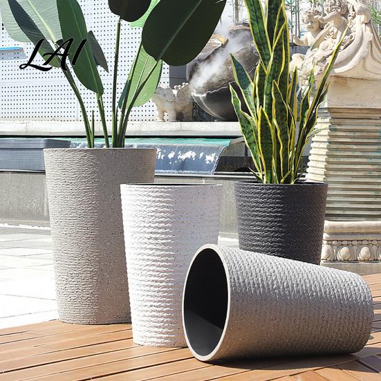 Large Capacity Planter for Tall Plants Round Flower Pot with Drainage Holes 17 Inch Stone-Look Thickened Composite Plastic Plant Basin Planter,