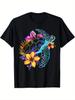 Vintage Graphic 100 Cotton TShirt Turtle With Tropical Flowers Summer