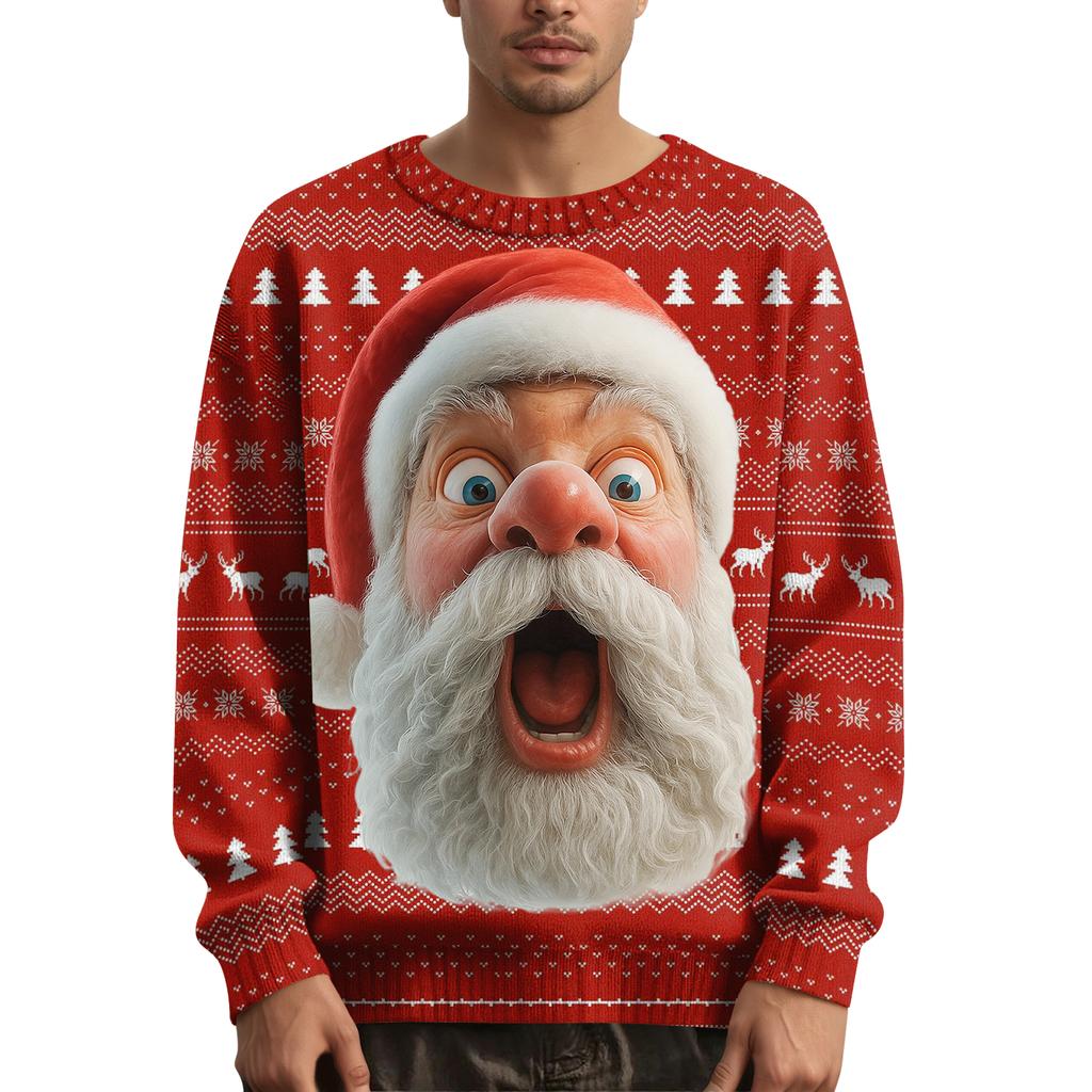 Мужской рождественский свитер с принтованным воротником