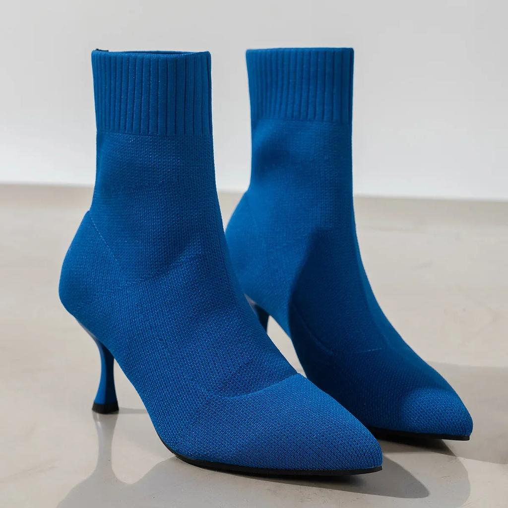 Женские эластичные ботинки-носки, осенне-зимние вязаные ботильоны на высоком каблуке-шпильке, женские ботильоны без шнуровки с острым носком на высоком каблуке Botas Mujer