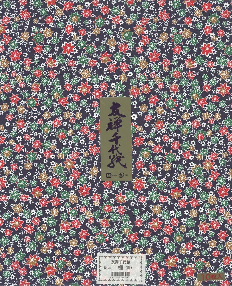 Ehime Shiko Washi Yuzen Chiyogami Maple Small Cut Blue 10 Sheets YU-No.04