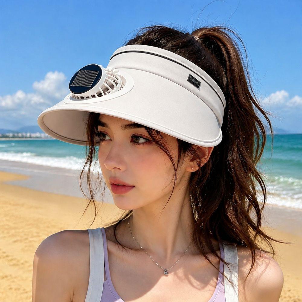 Adjustable Sun Visor Hat Solar Powered Fan Beach Sunshade Hat Portable Outdoor Visor Hat For Women