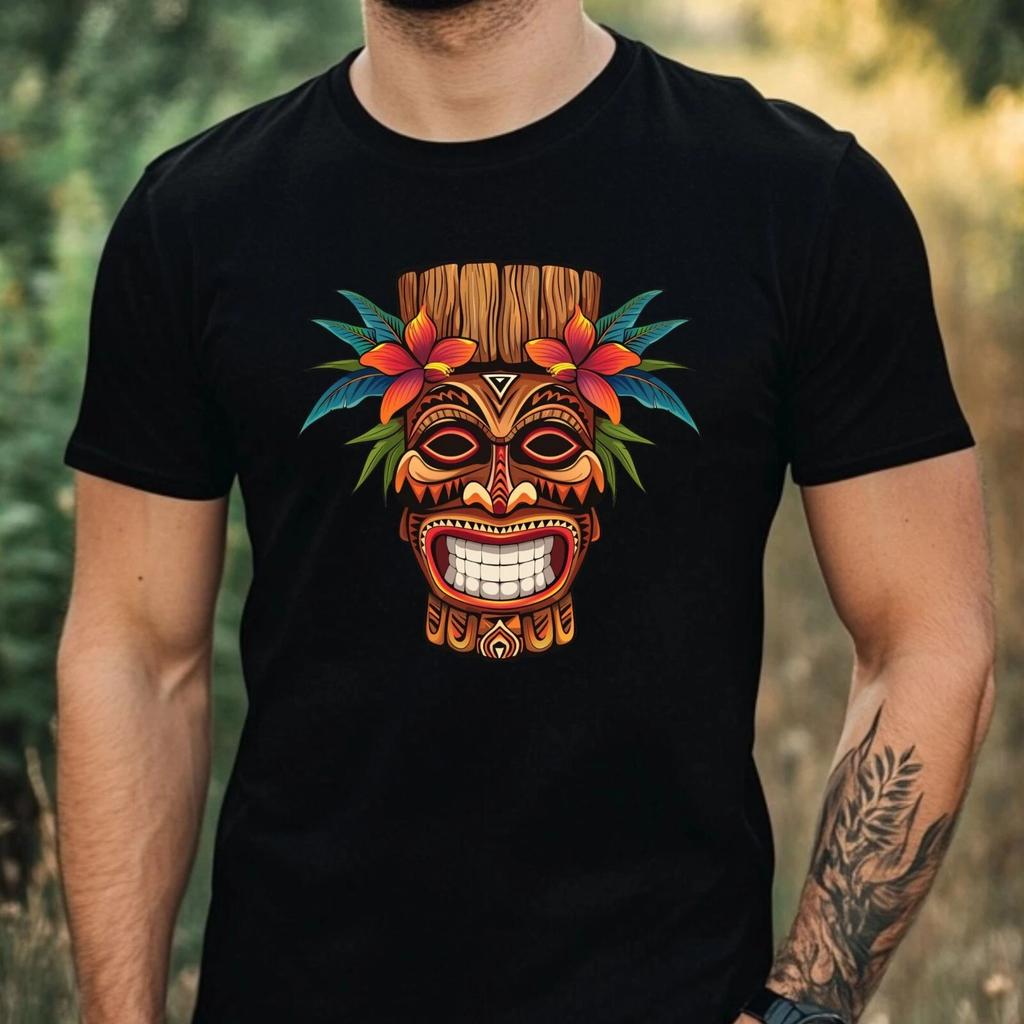 T-Shirt Herren Hawaiianische Tiki-Maske Motiv Baumwolle Größe XS bis 5XL