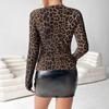 Новая женская леопардовая футболка с вырезом и круглым вырезом, облегающая, с длинным рукавом, топ для женщин