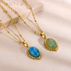 Fashions Natural Stone Oval Opal Necklaces for Women Classic Gold Color Chain Necklace Cute Stainless Steel Jewelry 2024 New In