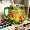 Элегантная керамическая кружка для кофе с рисунком из лягушек и цветов, чашка для напитков для дома и офиса с удобной ручкой