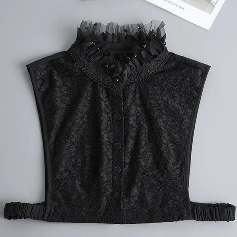 New Women White Lace Fake Collar Vintage Shirt Detachable Collar Front Tie Men Lapel Blouse Top Sweater Cotton False Collars