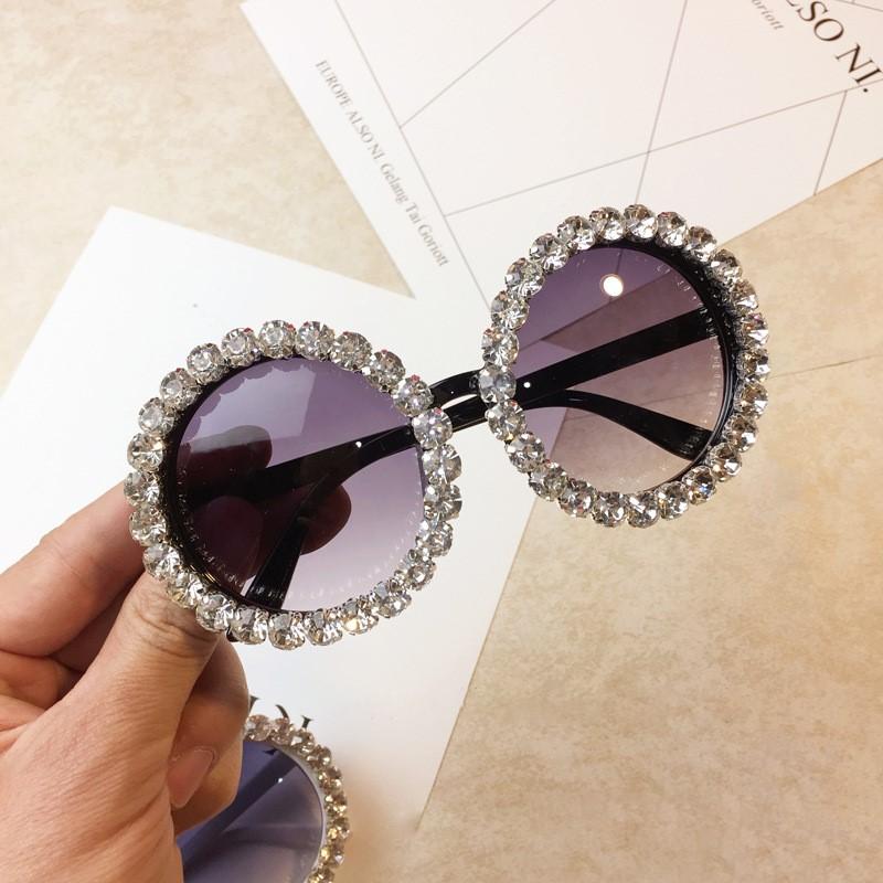 Diamond Crystal Round Sunglasses Women Luxury Brand Designer Glasses Eyeglasses Female Big Frames Shades Eyewear Vintage Uv400