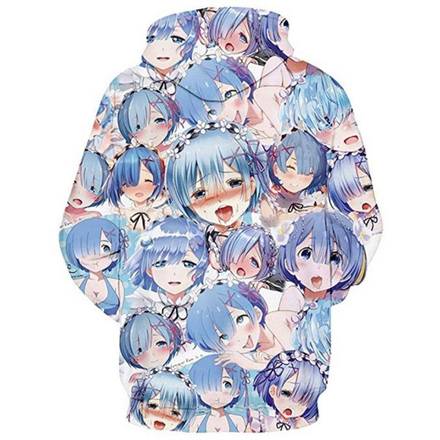 Rem Costume Anime Cartoon Ahegao Cosplay Hoodie 3D Printed Pullover Sweatshirt Tracksuit