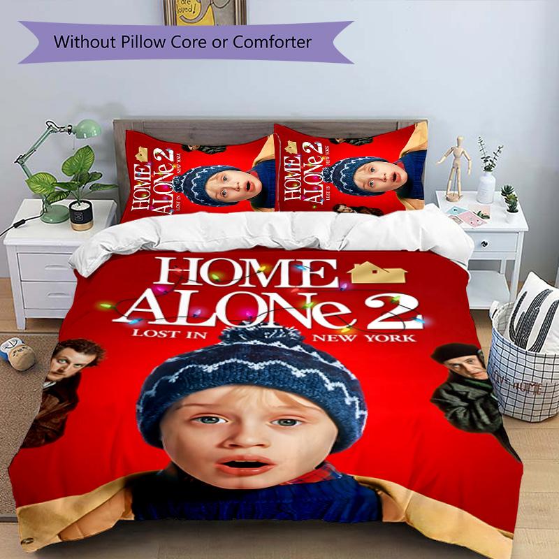 Home Alone 3pcs Bedding Set Duvet Cover Closure Includes 1 Duvet Cover & 2 Pillowcases for All Seasons Bedroom Home Dorm Decor