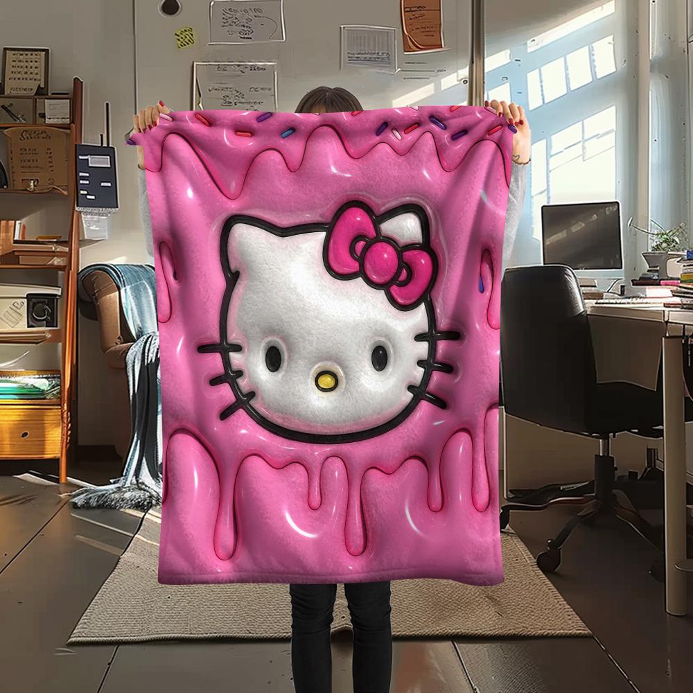 1 шт. Фланелевое одеяло с милым принтом Hello Kitty, Высокое качество, Для всех сезонов, Декор для дома, Тепло и уют, Идеально для рождественских подарков