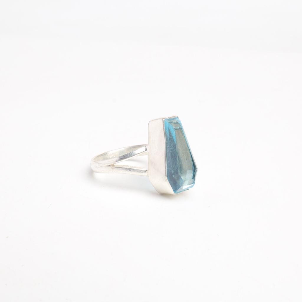 Натуральный Голубой Топаз Драгоценный Камень 925 Стерлинговое Серебро Ювелирные Изделия Ручной Работы Кольцо-Ватник RR-47-8