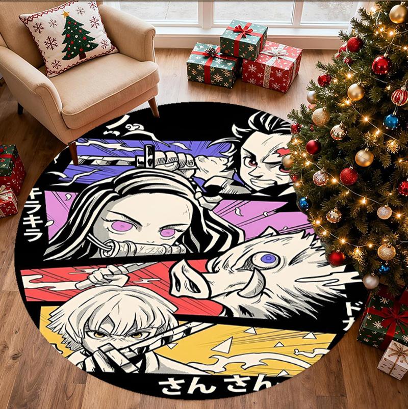 Demon Slayer Pattern Round Rug, Indoor/Outdoor Mat, for Picnic, Gameroom, Bedroom, Office, Living Room, Home Decor Carpet, Birthday Gift