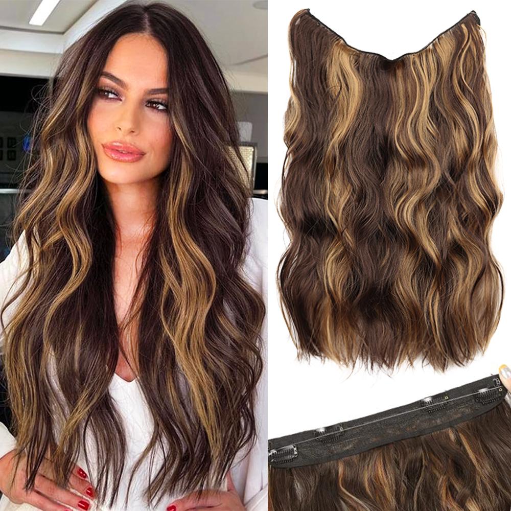 XINRAN Синтетические длинные волнистые невидимые проволочные накладные волосы прозрачные регулируемые накладные волосы для женщин повседневная одежда для косплея и вечеринок