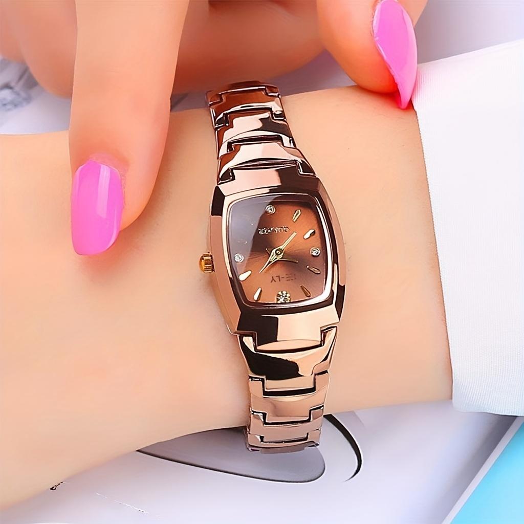 Кварцевые часы из цинкового сплава с квадратным циферблатом из горного хрусталя, ремешком и указателем из цинкового сплава - Подарки для женщин и мужчин