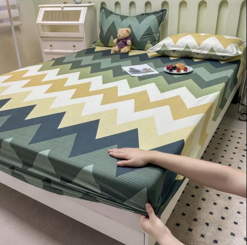 Bed Fitted Sheet with Elastic Rubber Washed Cotton Cartoon Animal Print Fitted Sheet + 2pcs Pillowcases 15 Sizes Mattress Cover