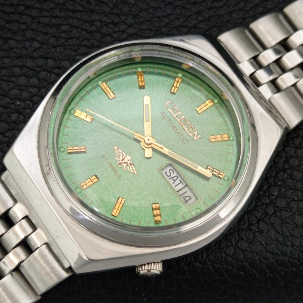 ОРИГИНАЛЬНЫЕ ВИНТАЖНЫЕ АВТОМАТИЧЕСКИЕ ЧАСЫ CITIZEN 8200 ЯПОНИЯ МУЖСКИЕ ЗЕЛЕНЫЙ ЦИФЕРБЛАТ a709334-1