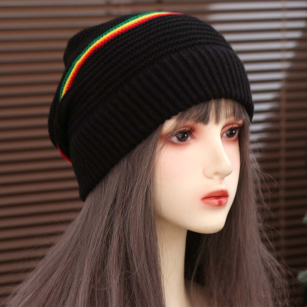 Striped Color Jamaica Knitted Hat Beanies Pullover Skull Caps Weaving Reggae Hat  Winter Autumn
