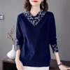 Women's Winter Warm Bottoming Long-sleeved V-neck Color Blocking Half-high Neck Knitted Bottoming Shirt