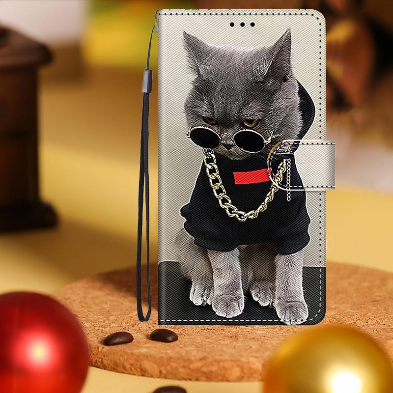 Чехол-кошелек из искусственной кожи с милым рисунком кота для iPhone Samsung Huawei Honor Xiaomi Redmi OPPO Realme Moto ZTE