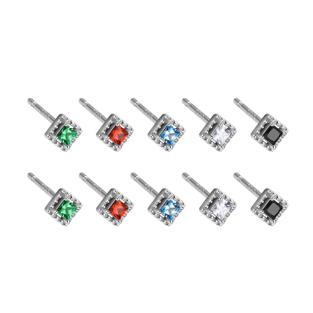 925 Sterling Silver Colorful Zircon Geometric Mini Stud Earrings for Women Hypoallergenic Jewelry Gift