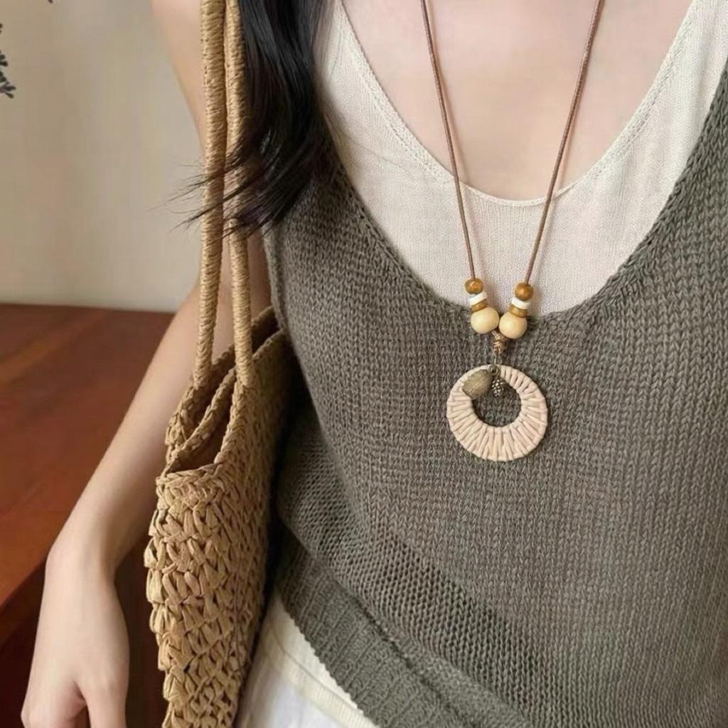 Dark zircon cross beaded necklace for women, long summer style neck chain, trendy and versatile collar chain, Instagram style