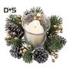 Christmas Candle Ring Artificial Pine Needle Pinecone Berries Garland Rustic Festive Candle Wreath for Home Table Centerpiece Decor