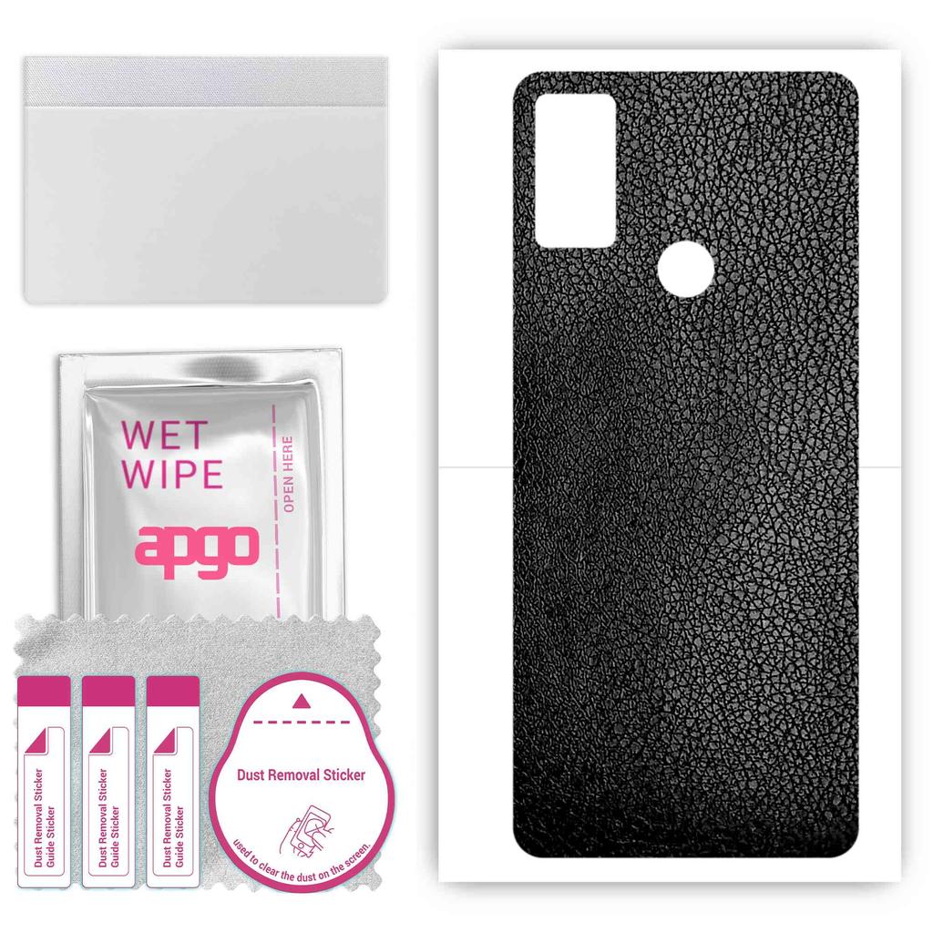 apgo Protective Skin Sticker for the back compatible with Alcatel 3L 2021, Wrap Film, Foil, Vinyl - Pattern Black Leather